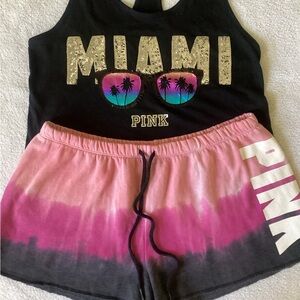 Victoria’s Secret PINK BLING Miami Tank Top M Ombré Tie Dye Dipped Shorts L
